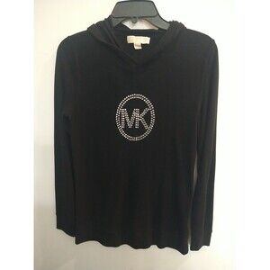 Michael Kors Hooded Top Black Bling Logo Embellished Medium Y2K